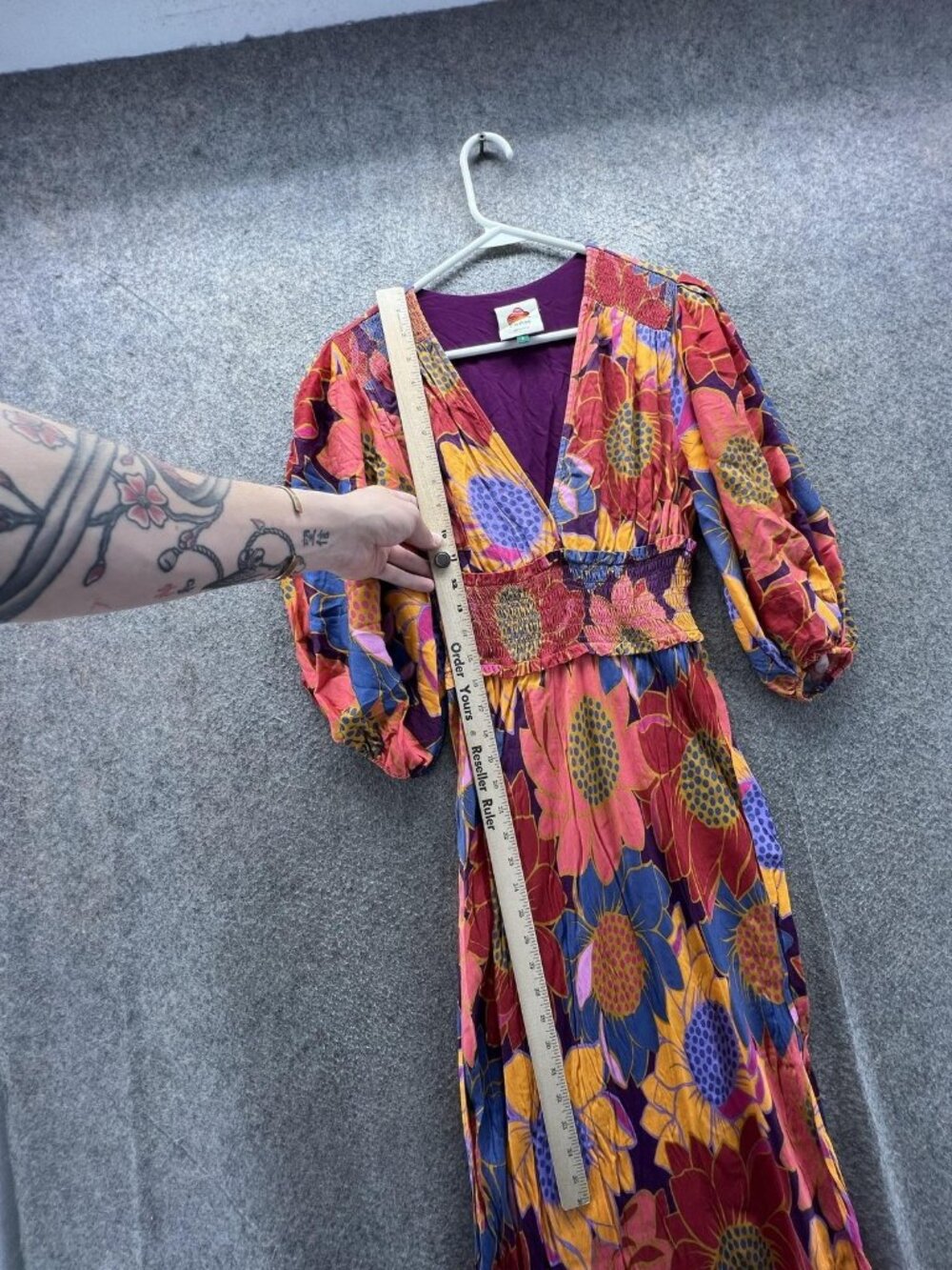 Farm Rio Dress Womens Small Multicolor Floral V Neck 3/4 Sleeve Boho Maxi - Picture 2 of 12